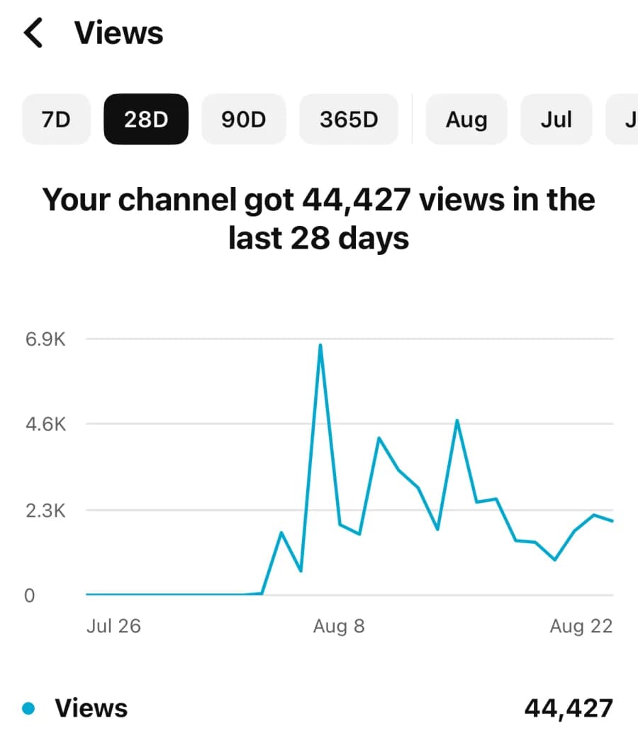 Analytics report showing 44,427 views